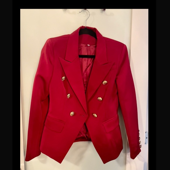 🎀LOVE LABELS 🎀ICONIC DBL BREASTED BLAZER 💫 WINE ✨ SIZE L - Picture 2 of 6